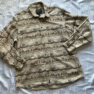 Woolrich Vintage Fisherman’s Pattern Button-Up Long Sleeve Flannel Shirt